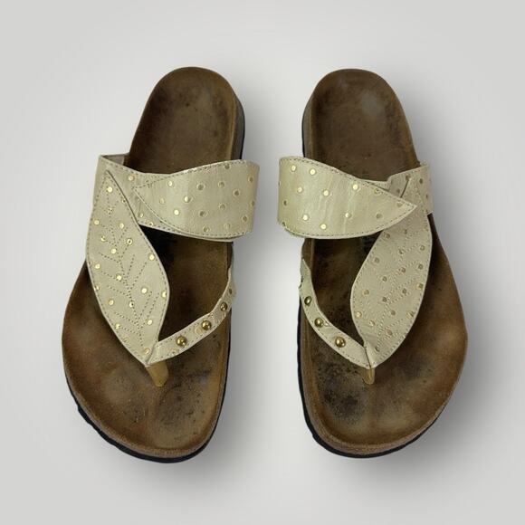 Betula Birkenstock Bombay Leaf Studded Sandals Womens 9 EU 40 Beige Cream Slides - Picture 1 of 16